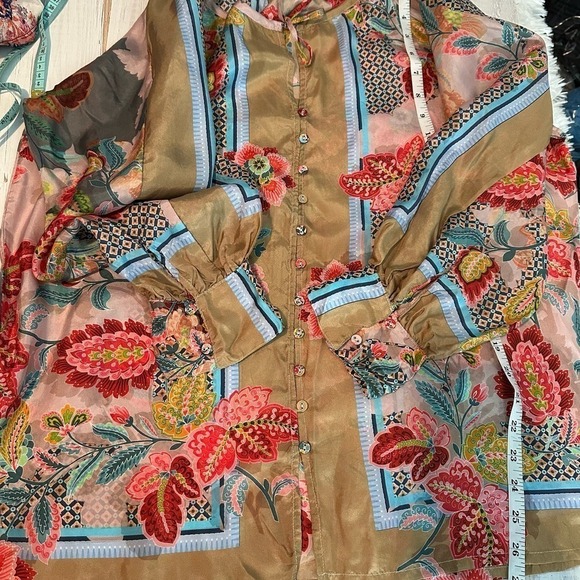Johnny Was Dance Blise Silk Floral Boho Blouse Size Small - Picture 11 of 13